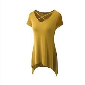 Gold tunic w strappy neckline L
